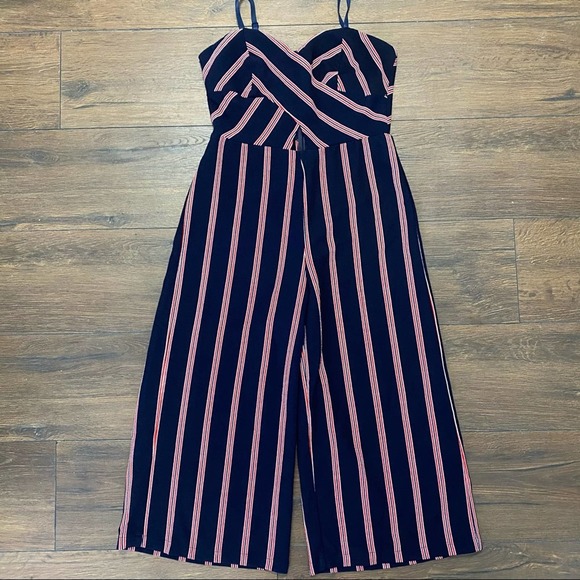 See you Monday striped cropped jumpsuit romper size small - Picture 1 of 10